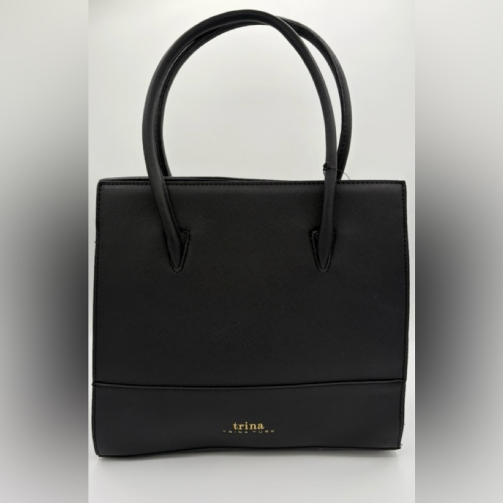 Trina Turk Large Top Handle Black Tote w Crossbody Strap NWT Vegan Leather